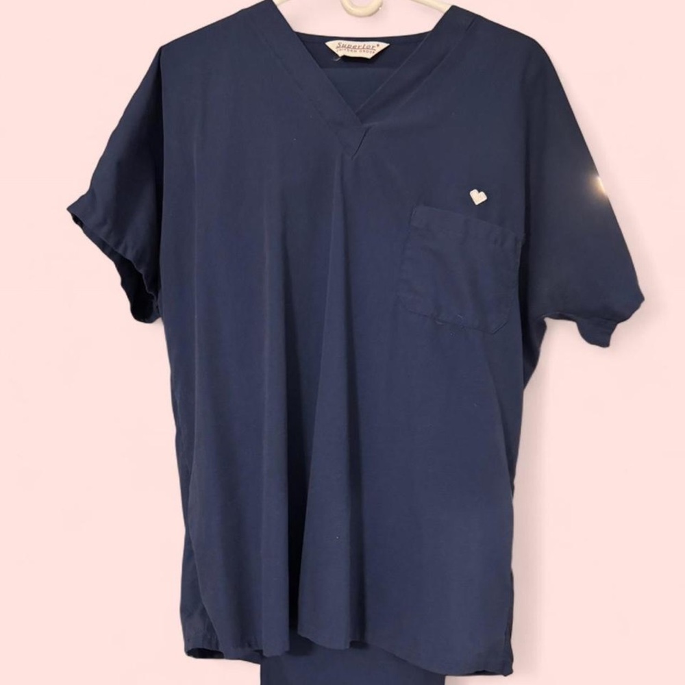 Navy Blue V-Neck Scrub Top With Scrub Pants